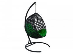 Подвесное кресло Кокон Круглый Люкс ротанг каркас чёрный-подушка зелёная