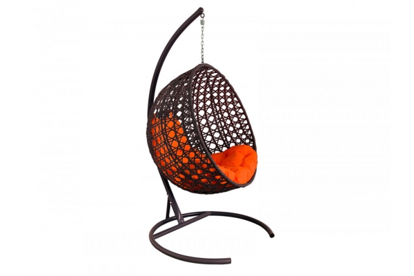Подвесное кресло Кокон Круглый Люкс ротанг каркас коричневый-подушка оранжевая