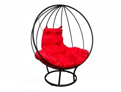 Кресло Кокон Круглый на подставке каркас чёрный-подушка красная