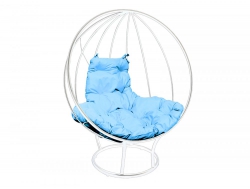 Кресло Кокон Круглый на подставке каркас белый-подушка голубая