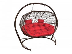 Подвесной диван Кокон Лежебока каркас коричневый-подушка красная