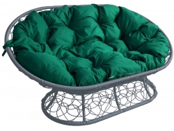 Диван Мамасан с ротангом каркас cерый-подушка зелёная