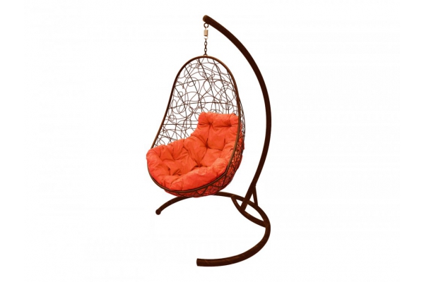 Подвесное кресло Кокон Овал ротанг каркас коричневый-подушка оранжевая