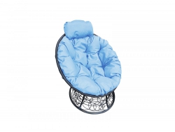 Кресло Папасан мини с ротангом каркас чёрный-подушка голубая
