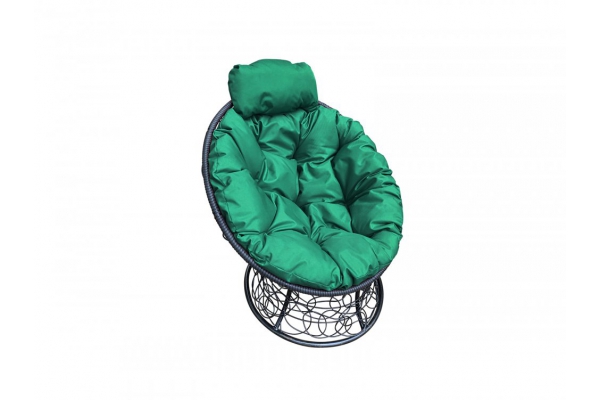 Кресло Папасан мини с ротангом каркас чёрный-подушка зелёная
