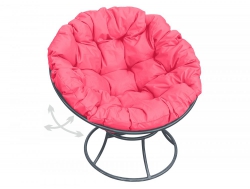 Кресло Папасан пружинка без ротанга каркас серый-подушка розовая