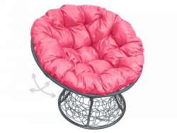 Кресло Папасан пружинка с ротангом каркас серый-подушка розовая