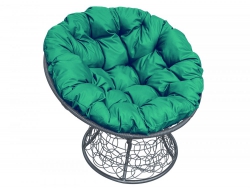Кресло Папасан с ротангом каркас серый-подушка зелёная
