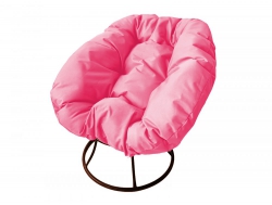 Кресло Пончик без ротанга каркас коричневый-подушка розовая