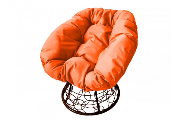 Кресло Пончик с ротангом каркас коричневый-подушка оранжевая