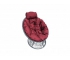 Кресло Папасан мини с ротангом каркас серый-подушка бордовая
