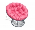 Кресло Папасан пружинка с ротангом каркас серый-подушка розовая
