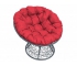 Кресло Папасан с ротангом каркас серый-подушка красная
